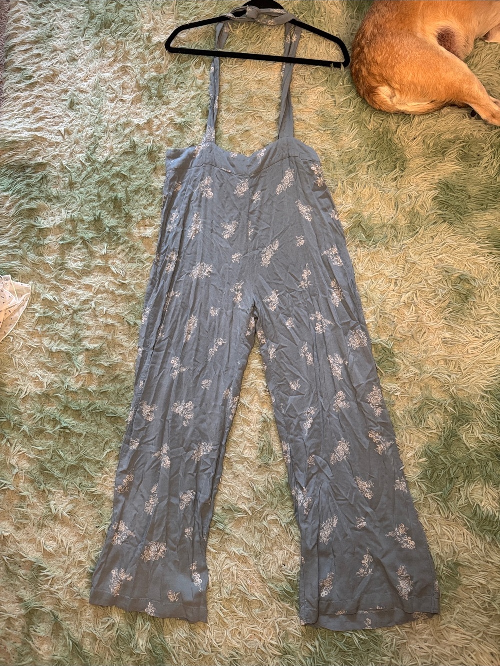 Women's Light Blue Floral Wide-Leg Jumpsuit
